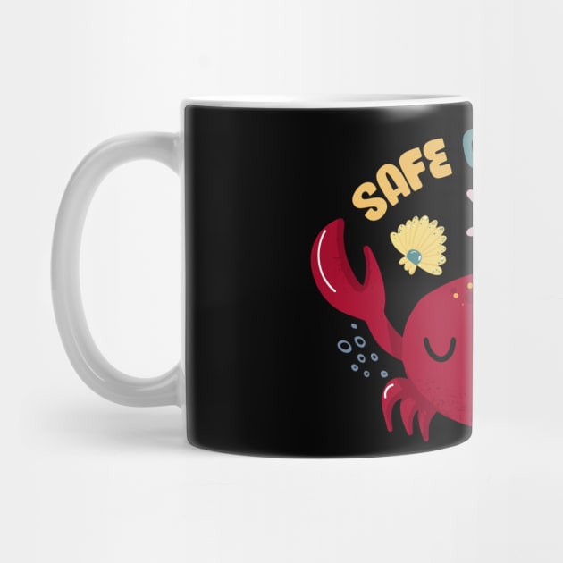 Safe our Surf quote with cute sea animal crab, starfish, coral and shell aesthetic pastel color illustration. by jodotodesign